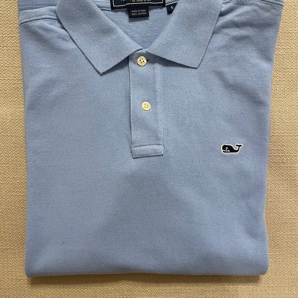Vineyard Vines Polo Shirt Mens Medium Blue Cotton Whale Short Sleeve Shep & Ian‎